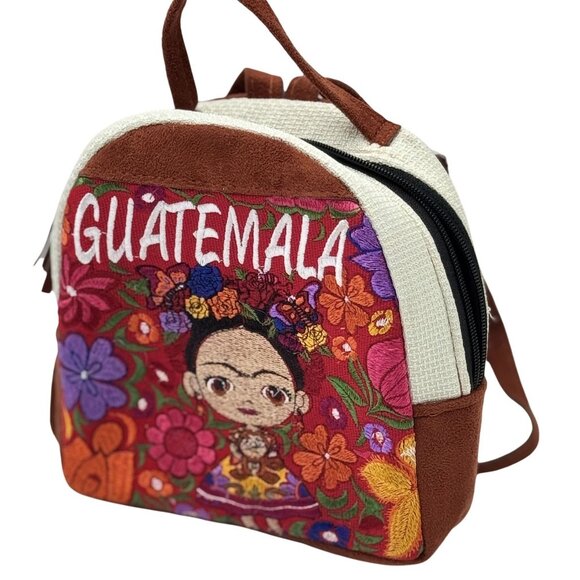 Handmade Guatemala Embroidered Mini Backpack Suede & Woven Fabric Material - Picture 2 of 9